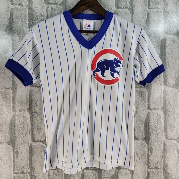 Majestic Other - VTG Chicago Cubs Pin Stripe Majestic Jersey Tshirt Youth Boys Medium Autograph